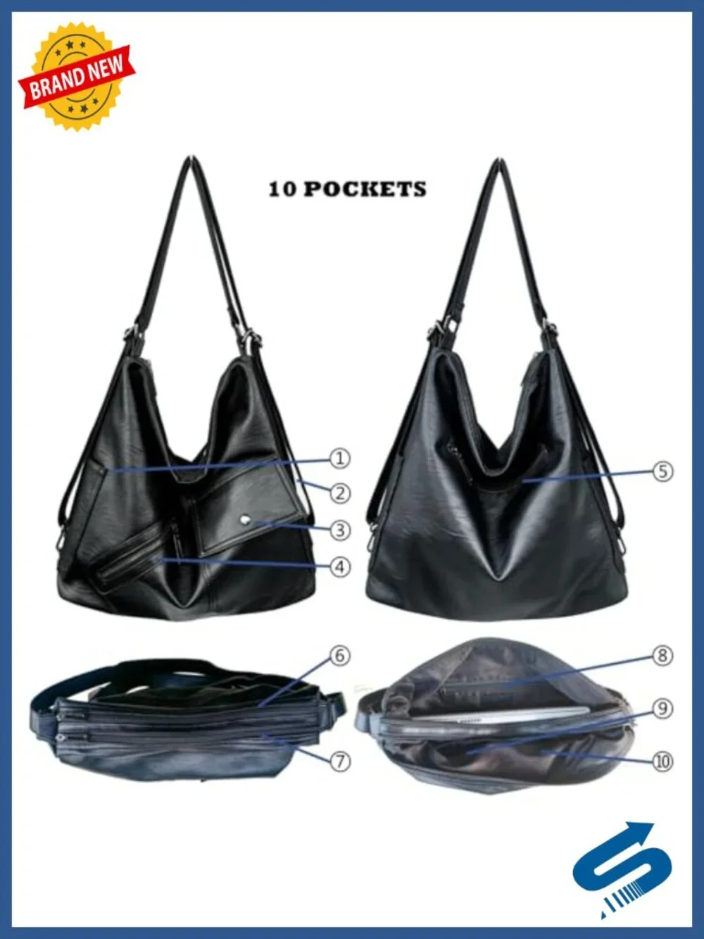 Large Convertible Vegan Leather Crossbody Backpack Tote for Work Travel